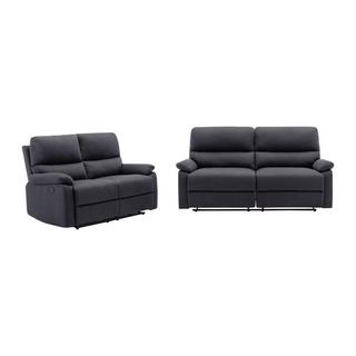 Vente-unique Canapé 3 places et 2 places relax électrique en tissu gris anthracite LUNANO  