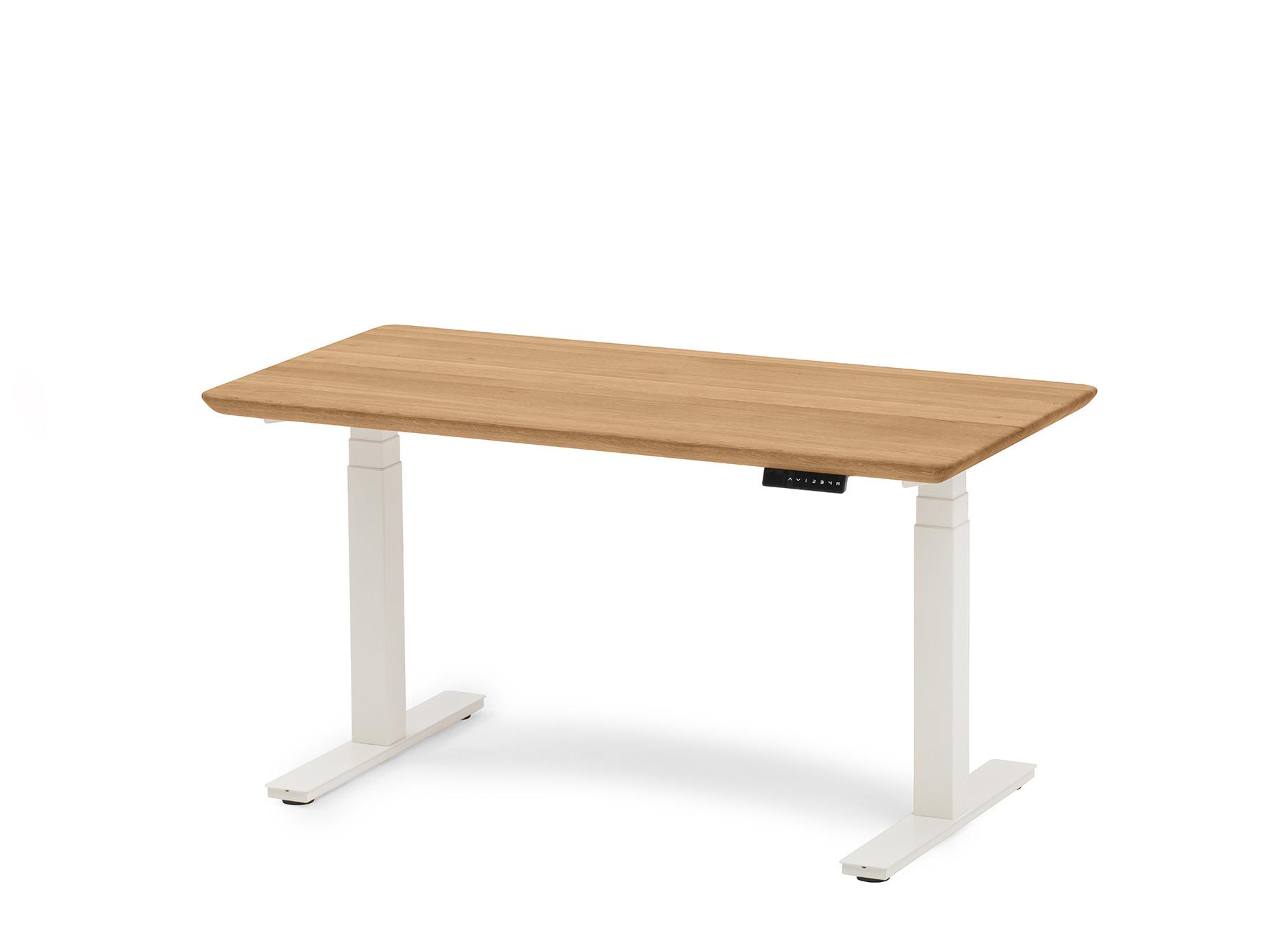 Oakywood Standing Desk Holztisch mit Höhenverstellung - aus Massivholz - Eiche / 160x80 / Weiß  