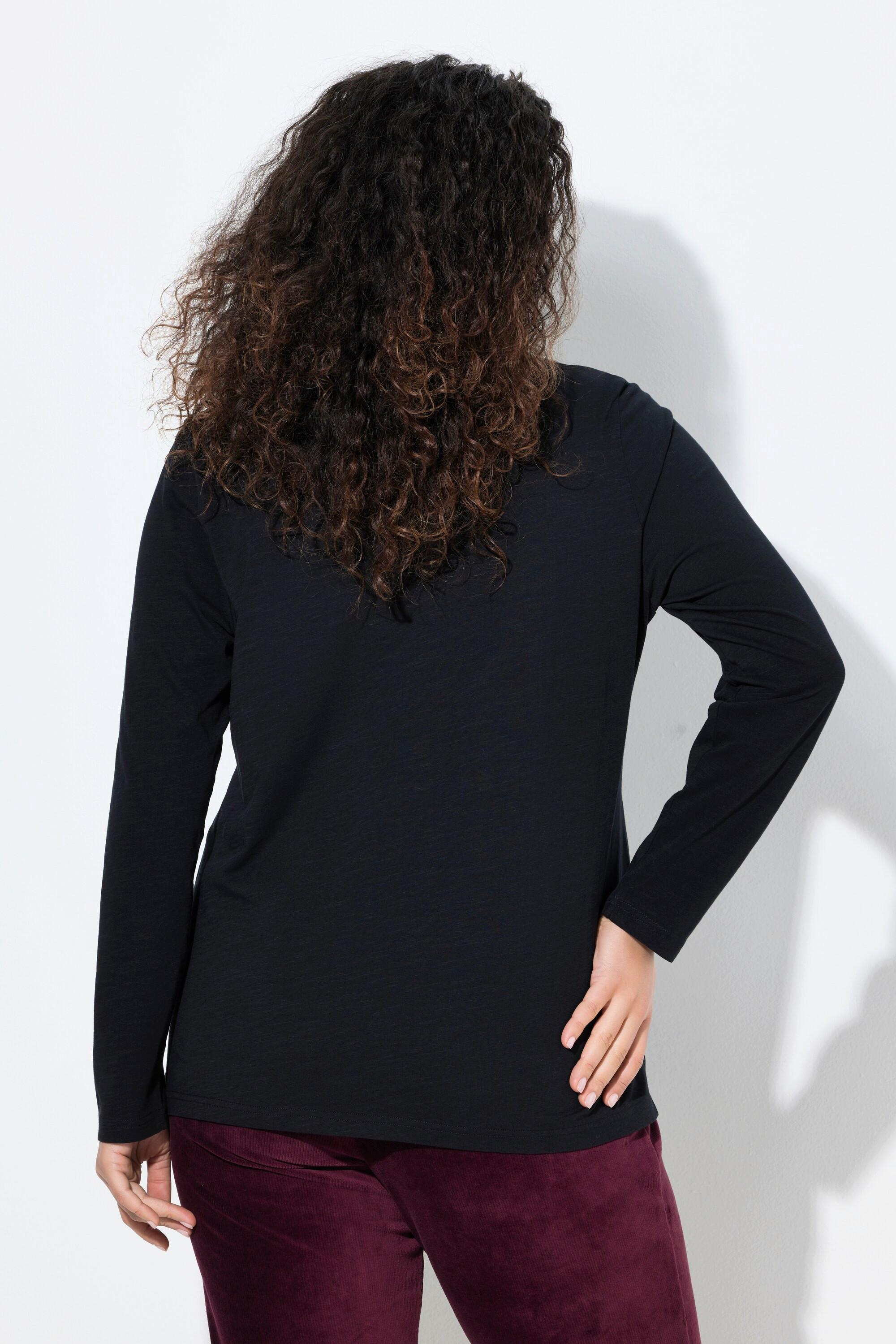 Ulla Popken T-shirt classique col rond manches longues motif message  