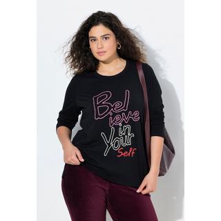 Ulla Popken T-shirt classique col rond manches longues motif message  