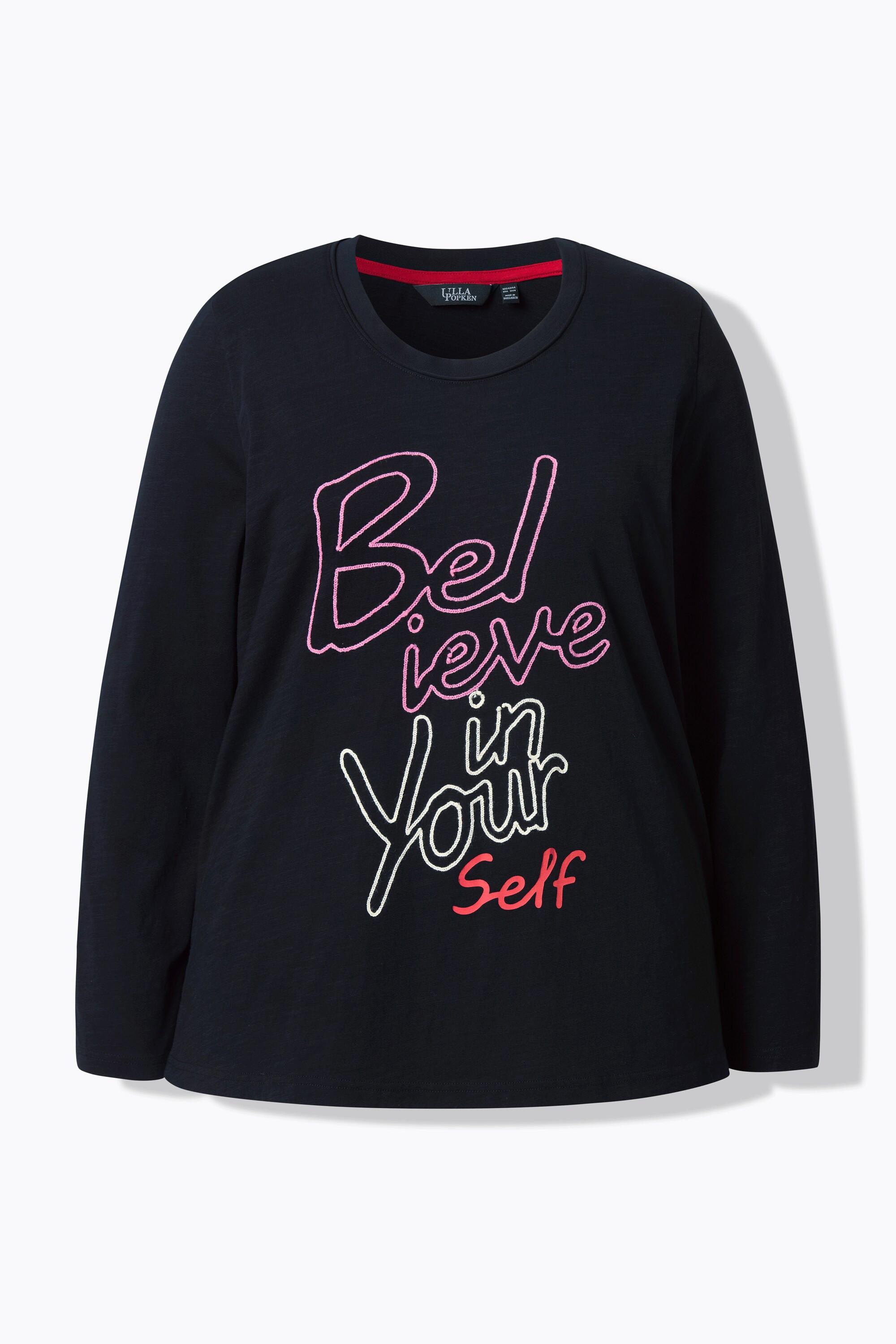 Ulla Popken T-shirt classique col rond manches longues motif message  