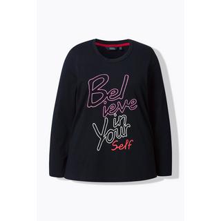 Ulla Popken T-shirt classique col rond manches longues motif message  