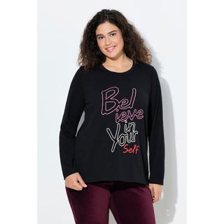 Ulla Popken T-shirt classique col rond manches longues motif message  