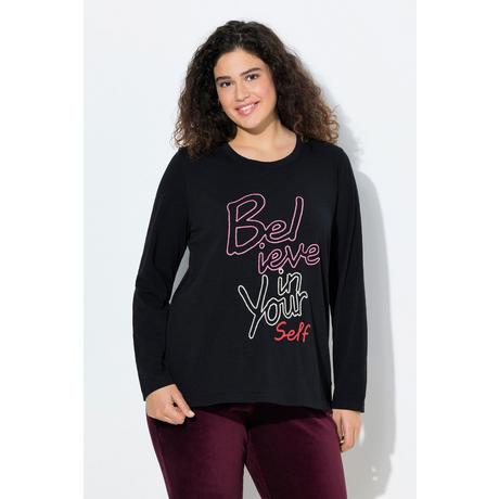 Ulla Popken T-shirt classique col rond manches longues motif message  