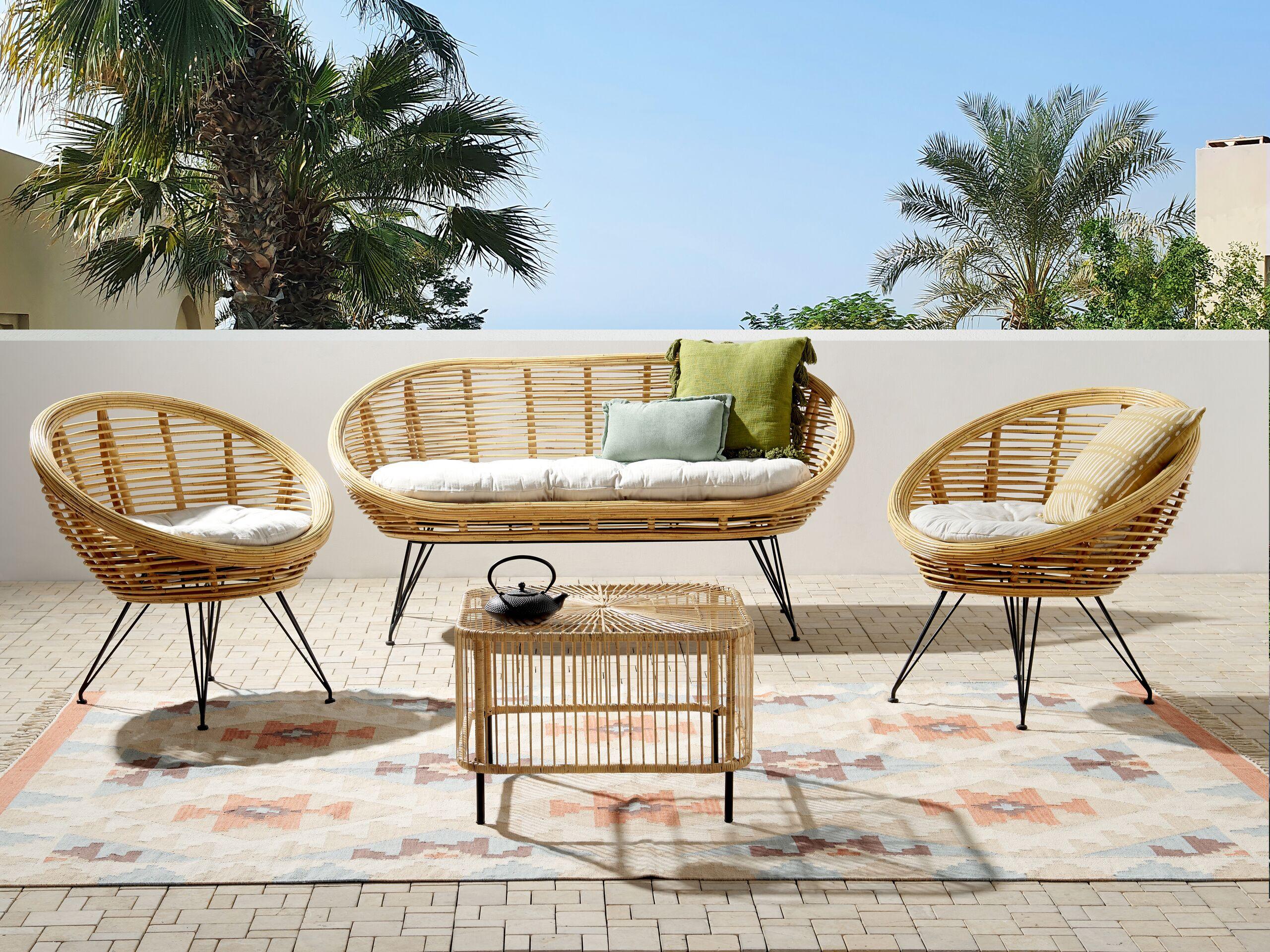 Beliani Lounge Set mit Tisch aus Rattan Boho MARATEA/CESENATICO  