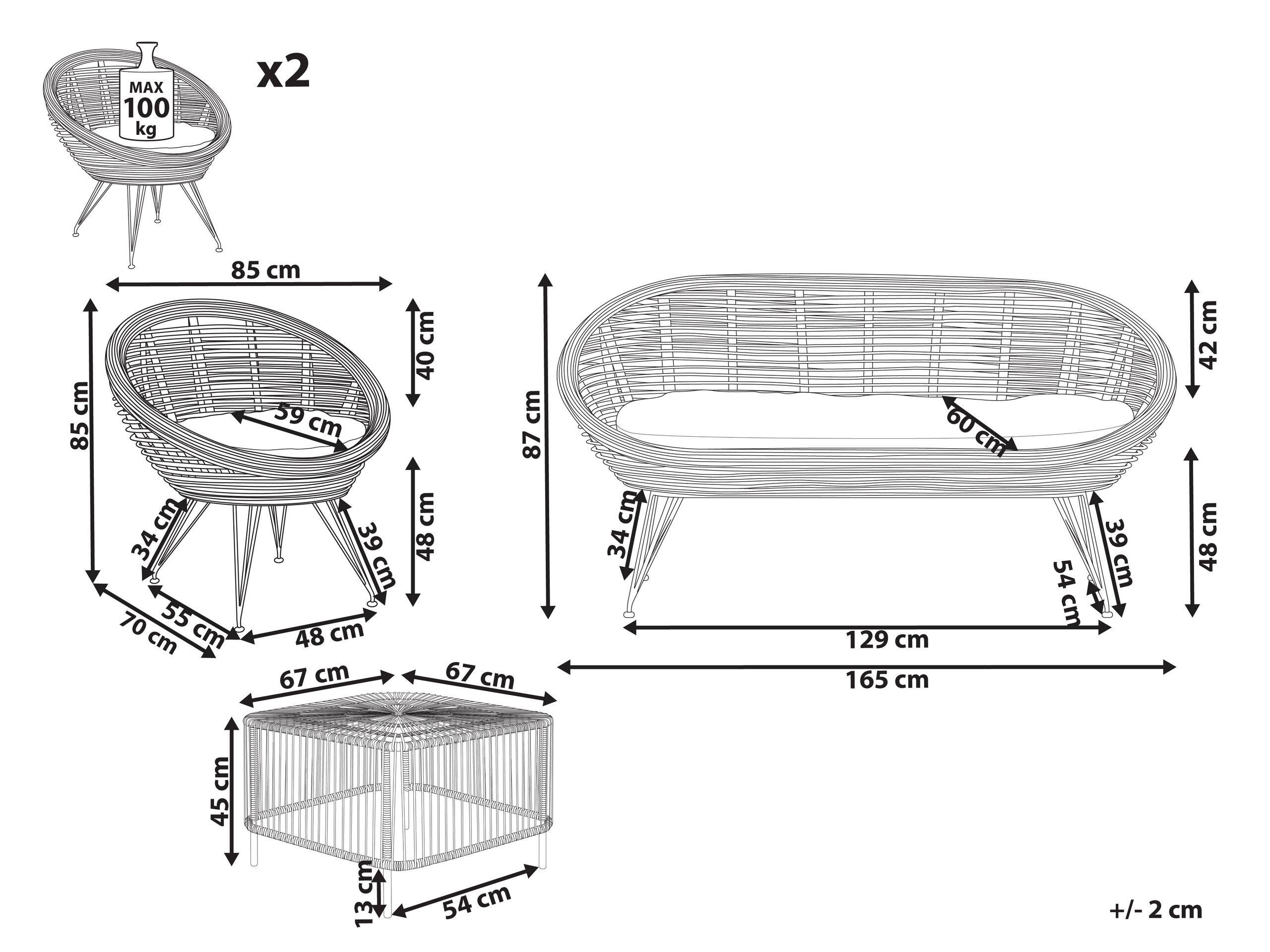 Beliani Lounge Set mit Tisch aus Rattan Boho MARATEA/CESENATICO  