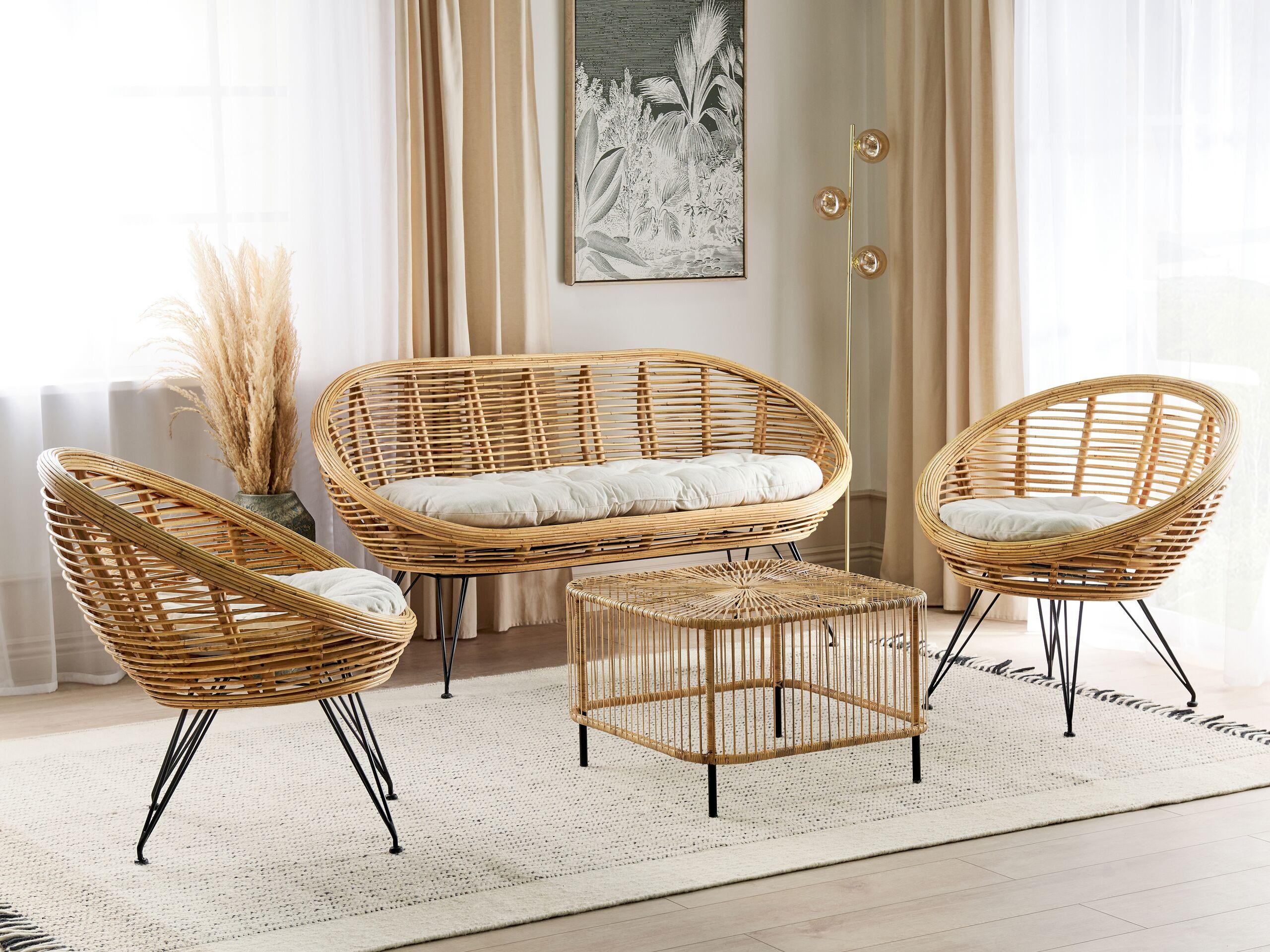 Beliani Lounge Set mit Tisch aus Rattan Boho MARATEA/CESENATICO  