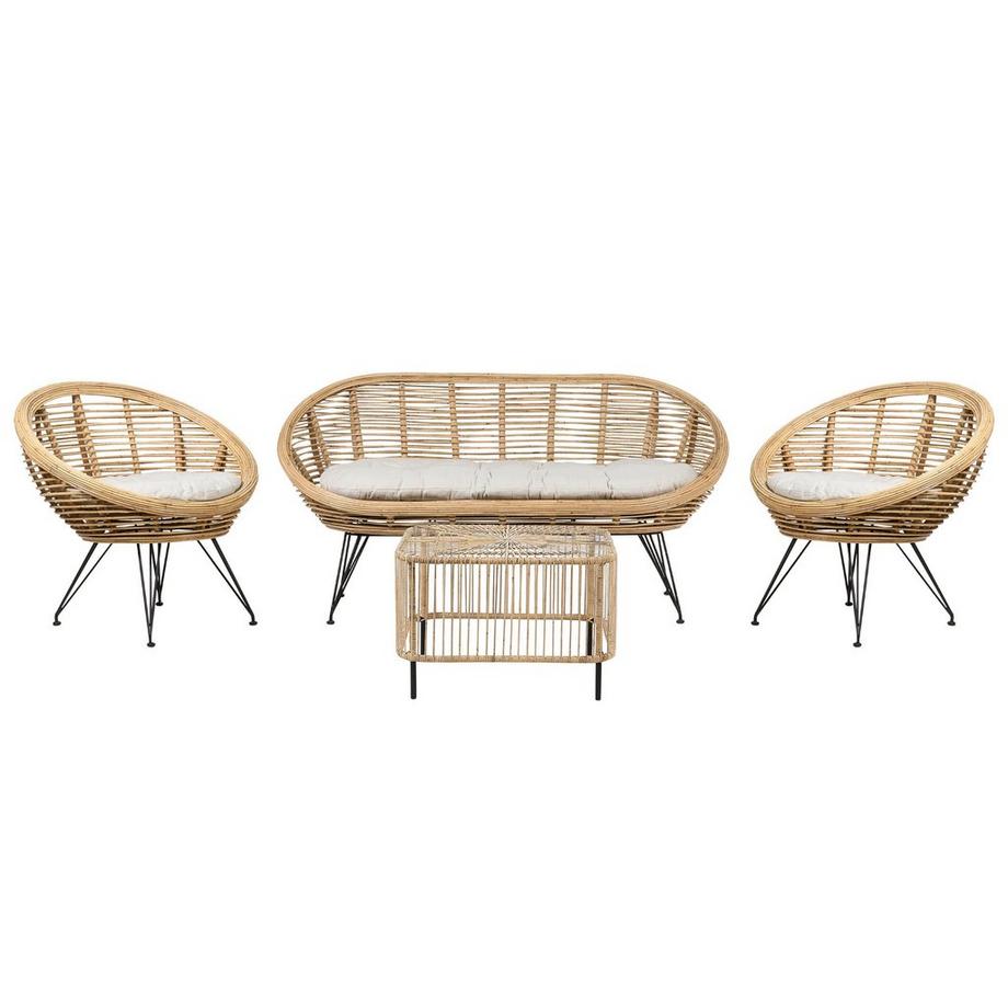 Lounge Set mit Tisch aus Rattan Boho MARATEA/CESENATICO