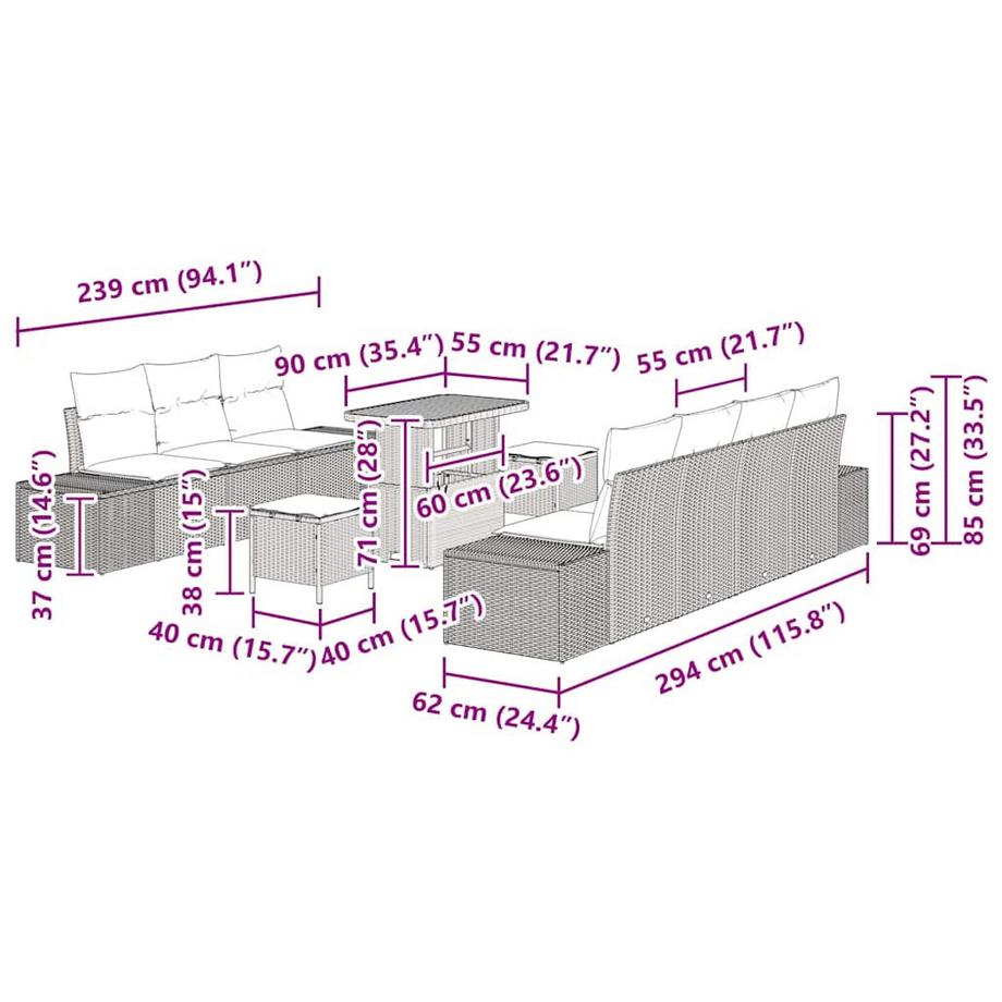 VidaXL Garten-sofa poly-rattan  