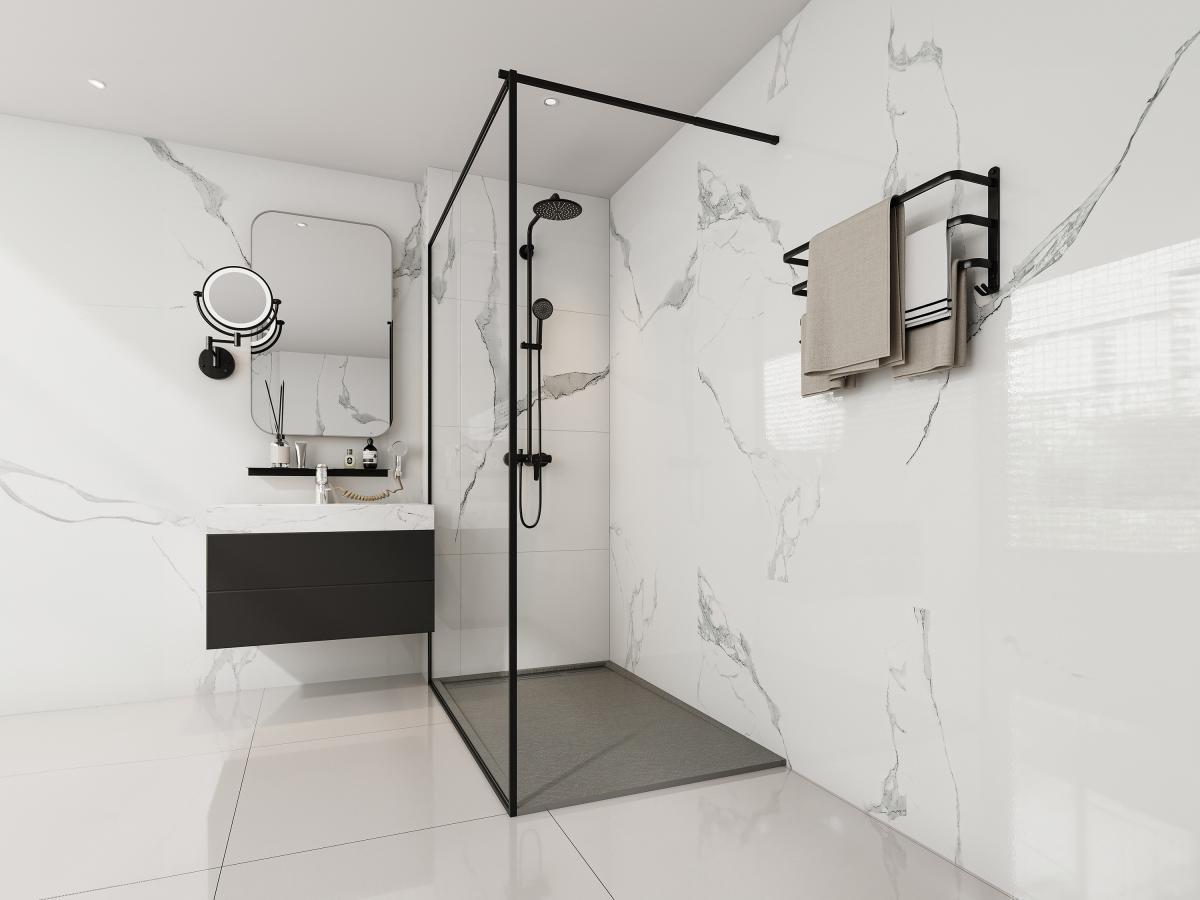 Vente-unique Aufsatz- oder Einbauduschtasse - Kunstharz - Grau - 140 x 90 cm - LYROSA  