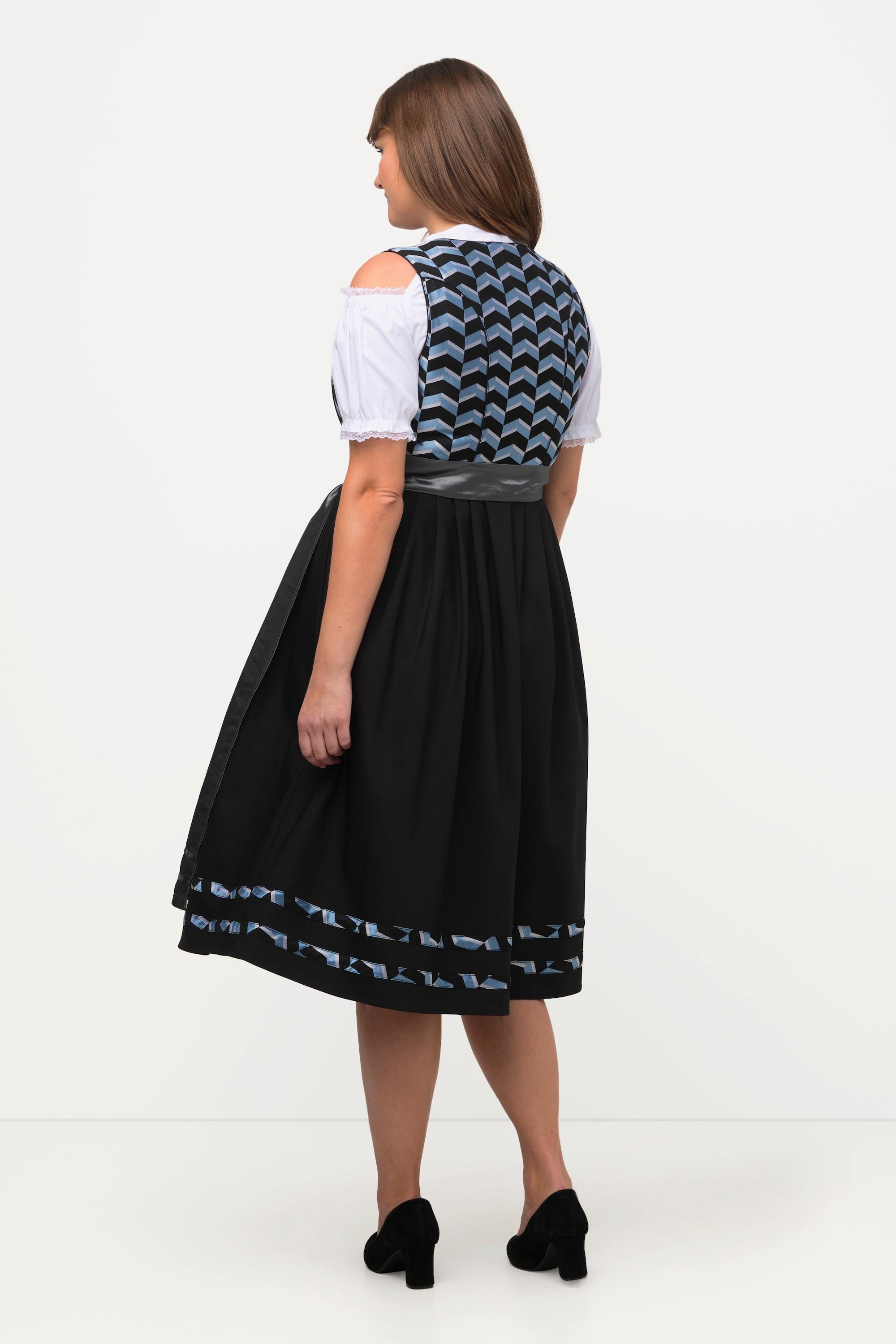 Ulla Popken  Tradizionale abito smanicato Dirndl con design a spina di pesce e scollo rettangolare 