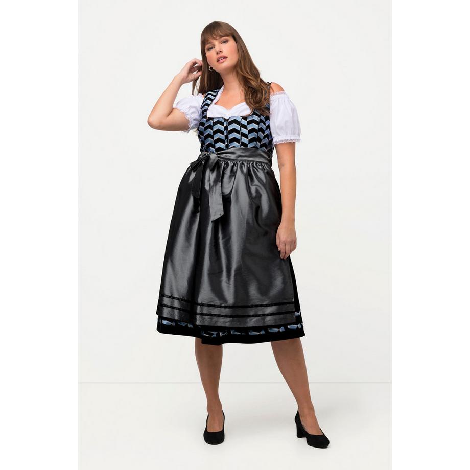 Ulla Popken Abito Dirndl design a spina di pesce scollo rettangolare senza maniche  