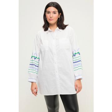 Blusa dal taglio squadrato con ricami, collo da camicia e maniche a 3/4