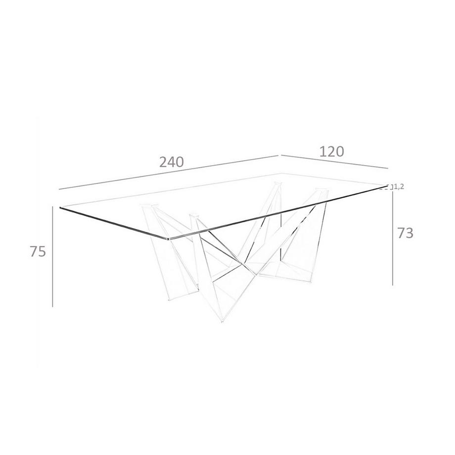 ANGEL CERDA Table à manger rectangulaire verre trempé et acier chromé  