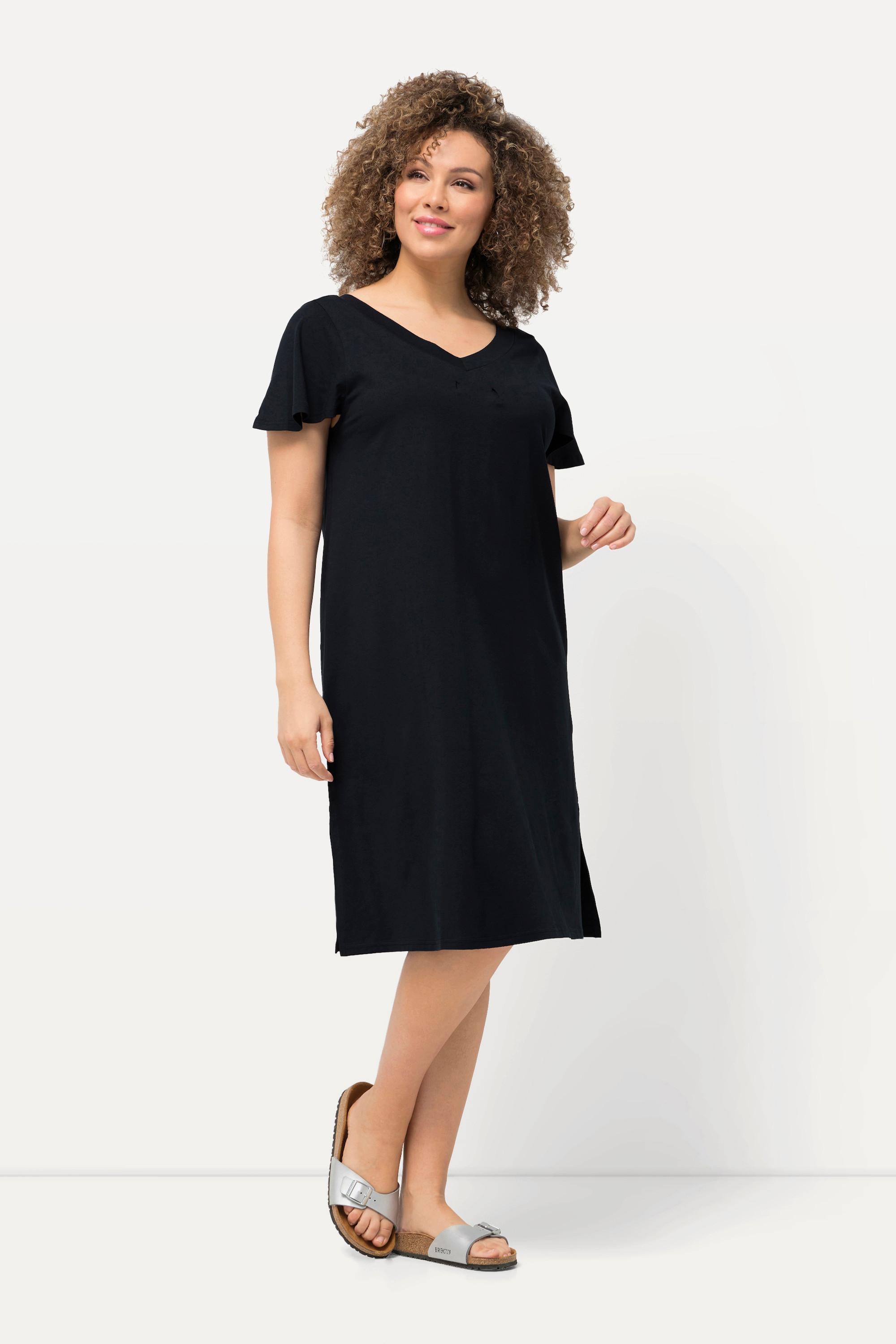 Ulla Popken  Jersey-Midikleid, A-Linie, V-Ausschnitt, Cup-Ärmel 