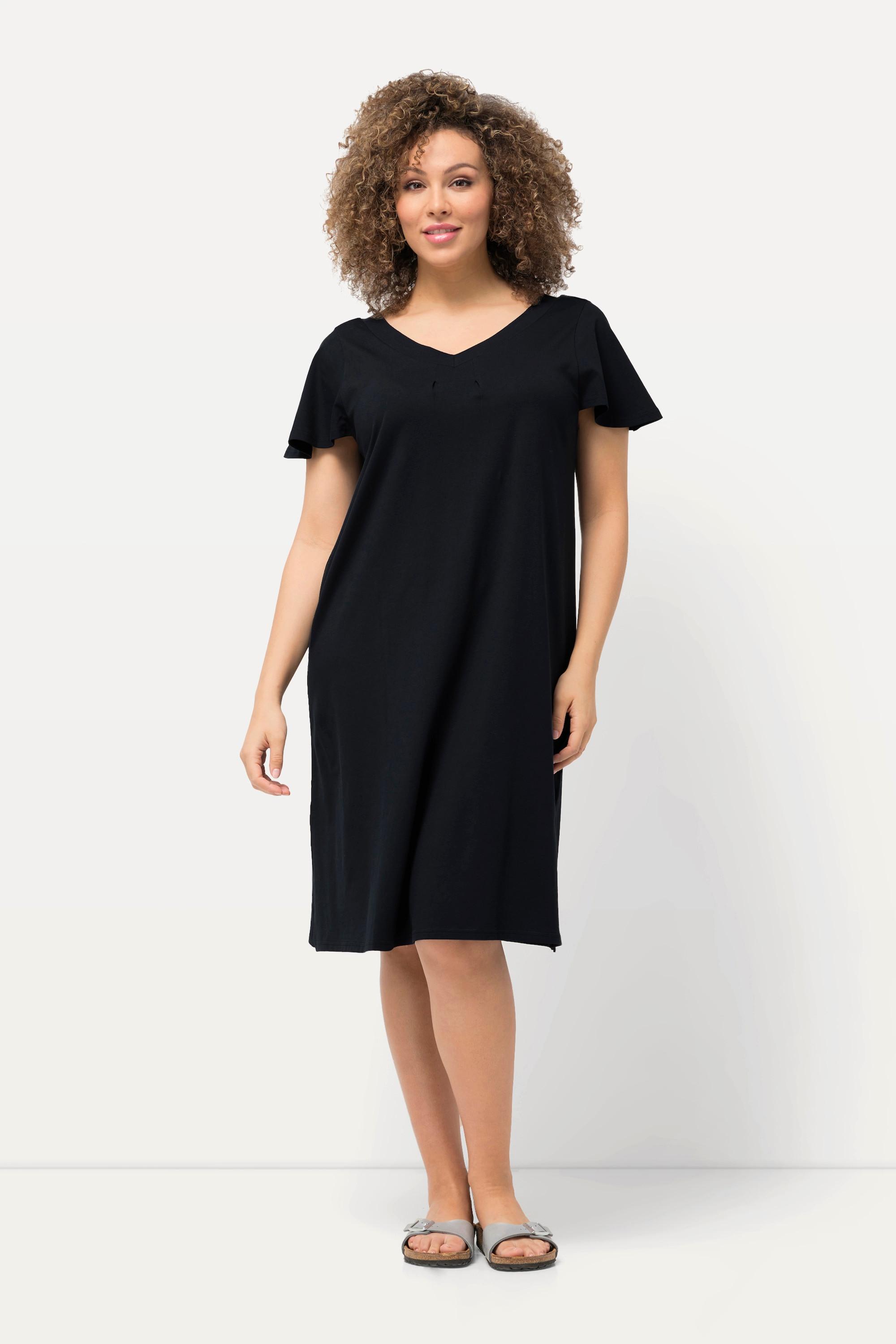 Ulla Popken  Jersey-Midikleid, A-Linie, V-Ausschnitt, Cup-Ärmel 