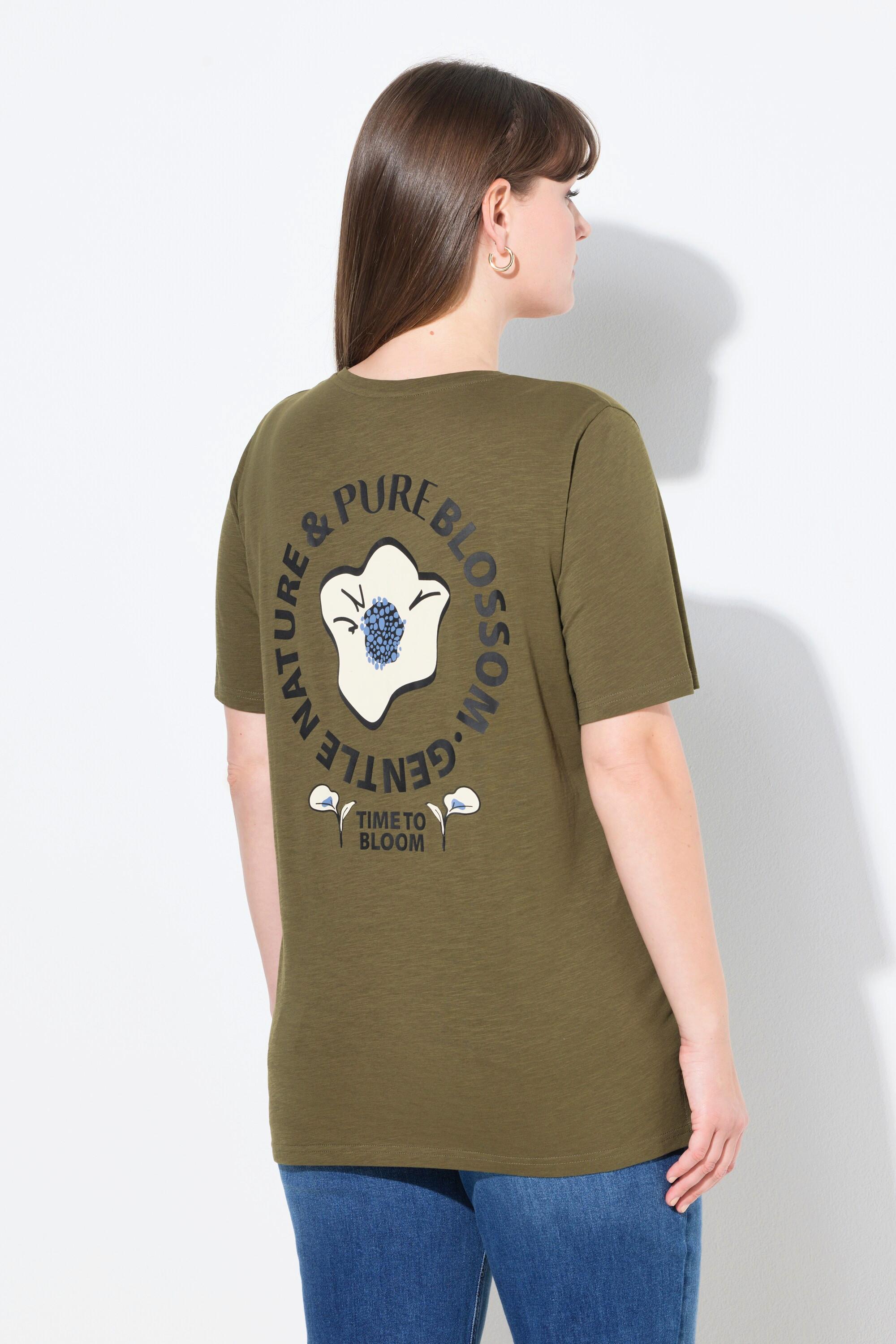 Ulla Popken Blüte V-Ausschnitt Halbarm T-Shirt Biobaumwolle  