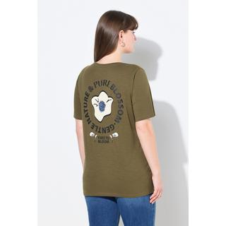 Ulla Popken Blüte V-Ausschnitt Halbarm T-Shirt Biobaumwolle  