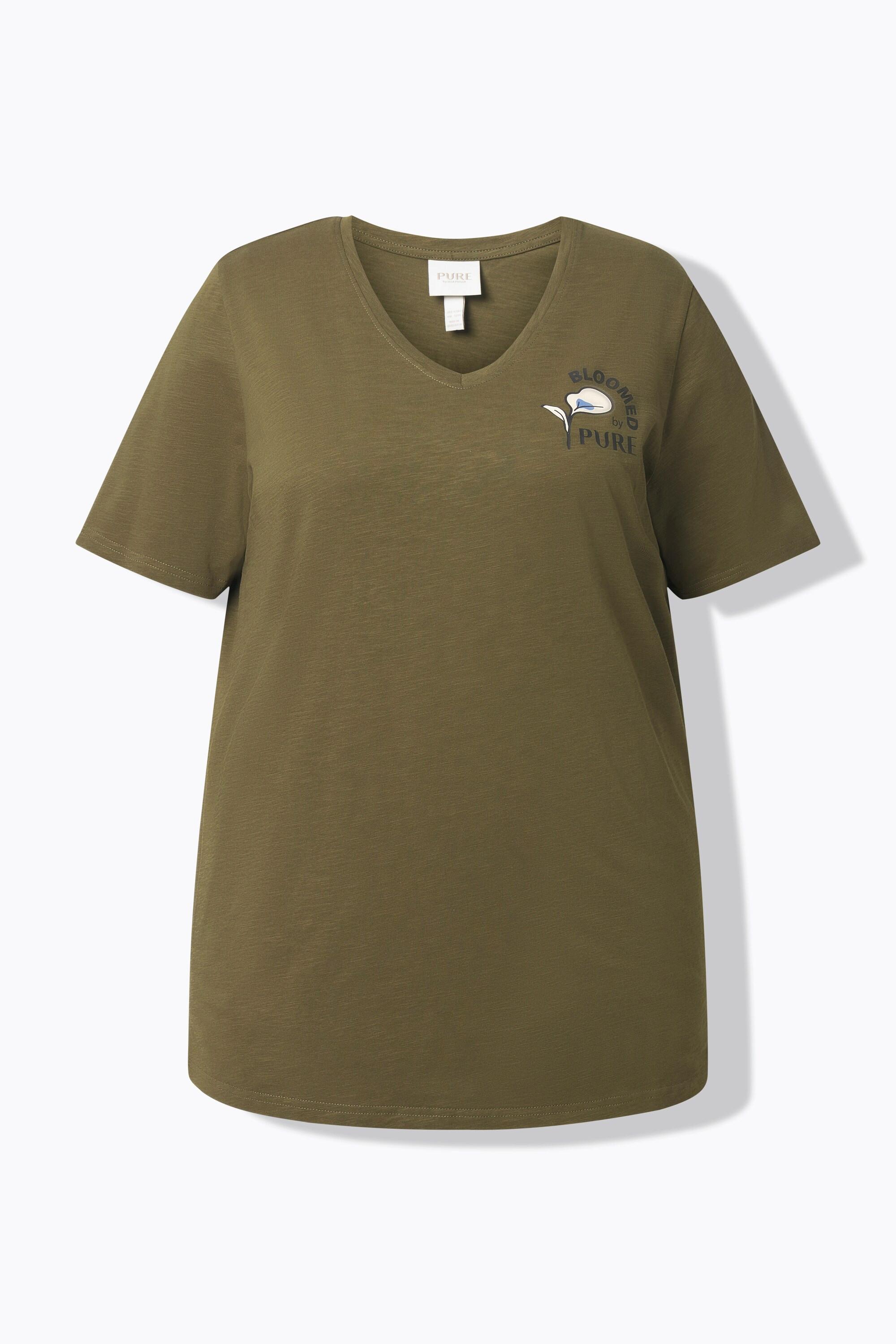 Ulla Popken Blüte V-Ausschnitt Halbarm T-Shirt Biobaumwolle  