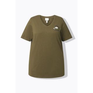 Ulla Popken Blüte V-Ausschnitt Halbarm T-Shirt Biobaumwolle  