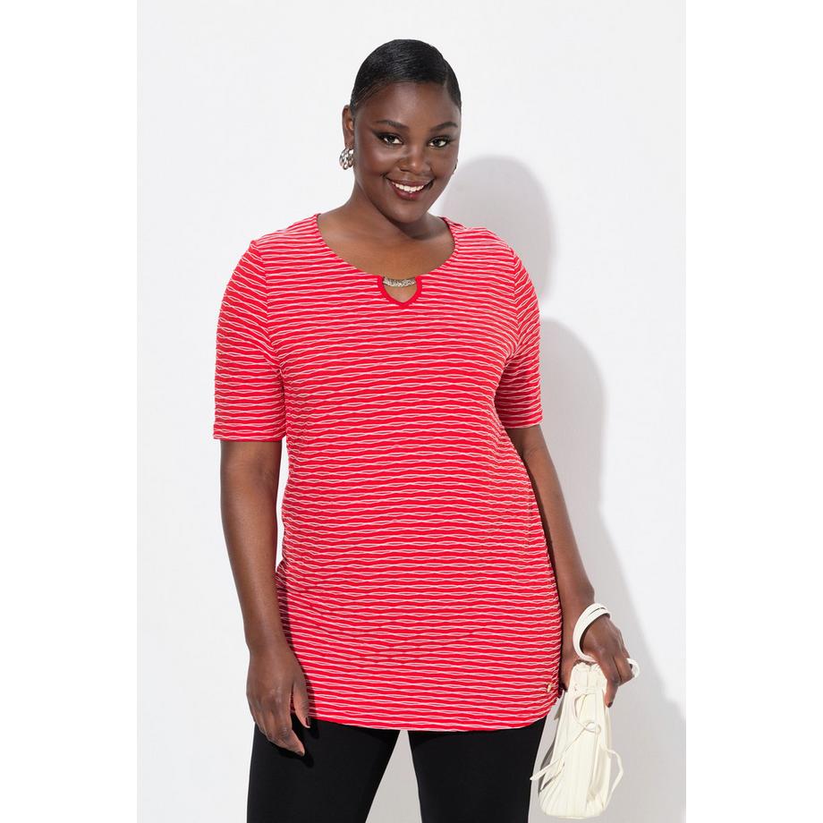 Ulla Popken Classic Rundhals Halbarm T-Shirt mit Metallspange  