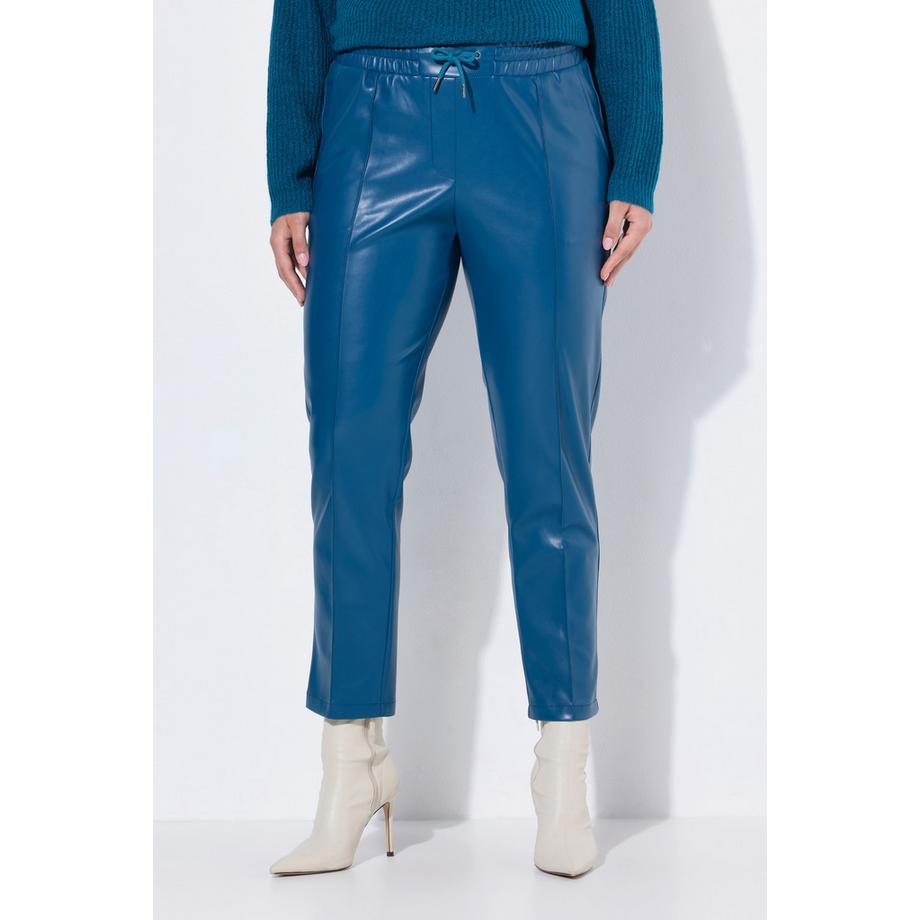 Ulla Popken 7/8 Lederoptik Hose mit Biesen und Elastikbund  