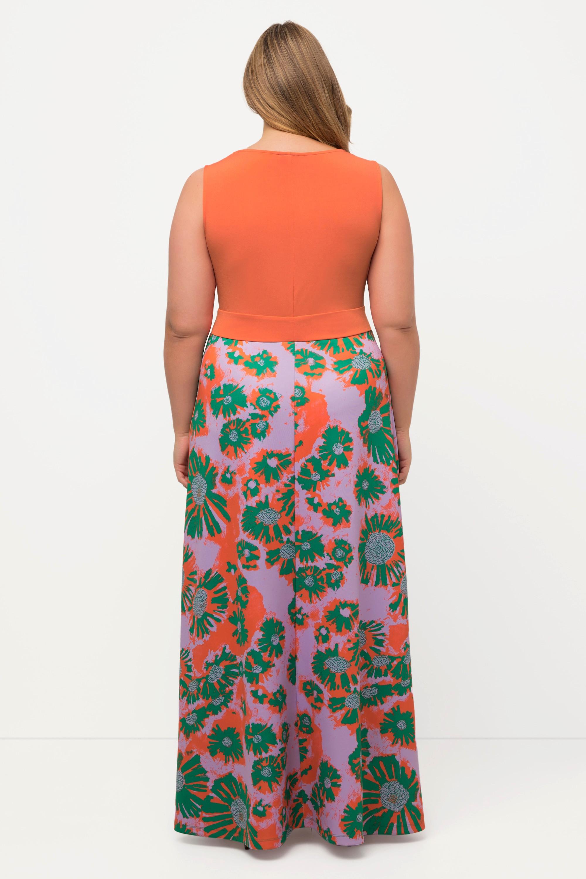 Ulla Popken Maxi Abito Jersey Fiori Scollo a V Senza Maniche  