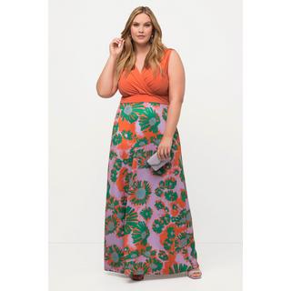 Ulla Popken Maxi Abito Jersey Fiori Scollo a V Senza Maniche  