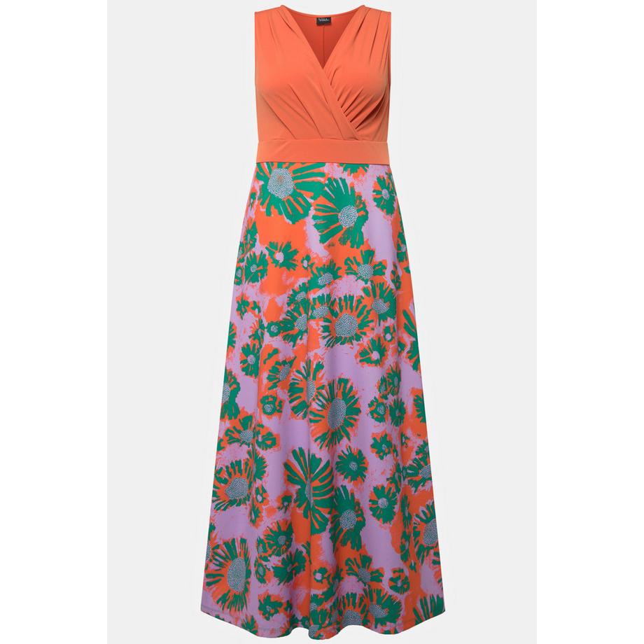 Ulla Popken Jersey Maxikleid Blüten V-Ausschnitt Ärmellos  