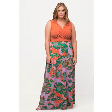 Maxi abito di jersey senza maniche con fiori e scollo a V