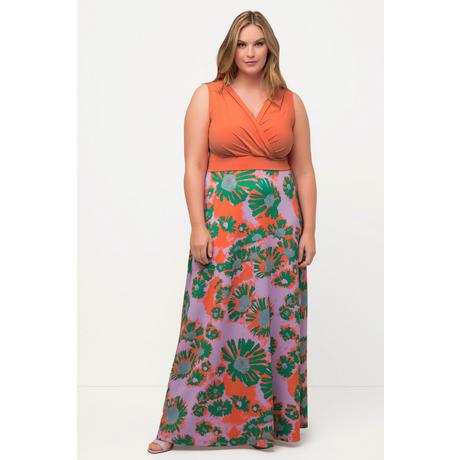 Ulla Popken Maxi Abito Jersey Fiori Scollo a V Senza Maniche  