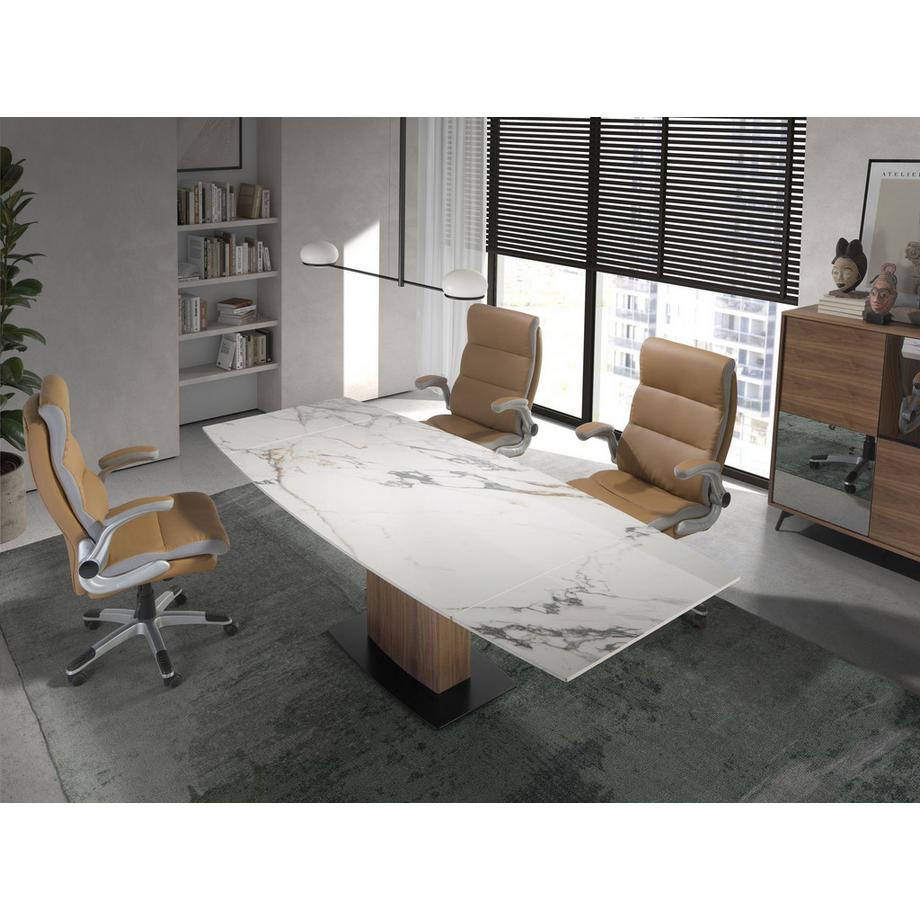 ANGEL CERDA Tavolo da pranzo allungabile barile ovale marmo porcellanato e noce  