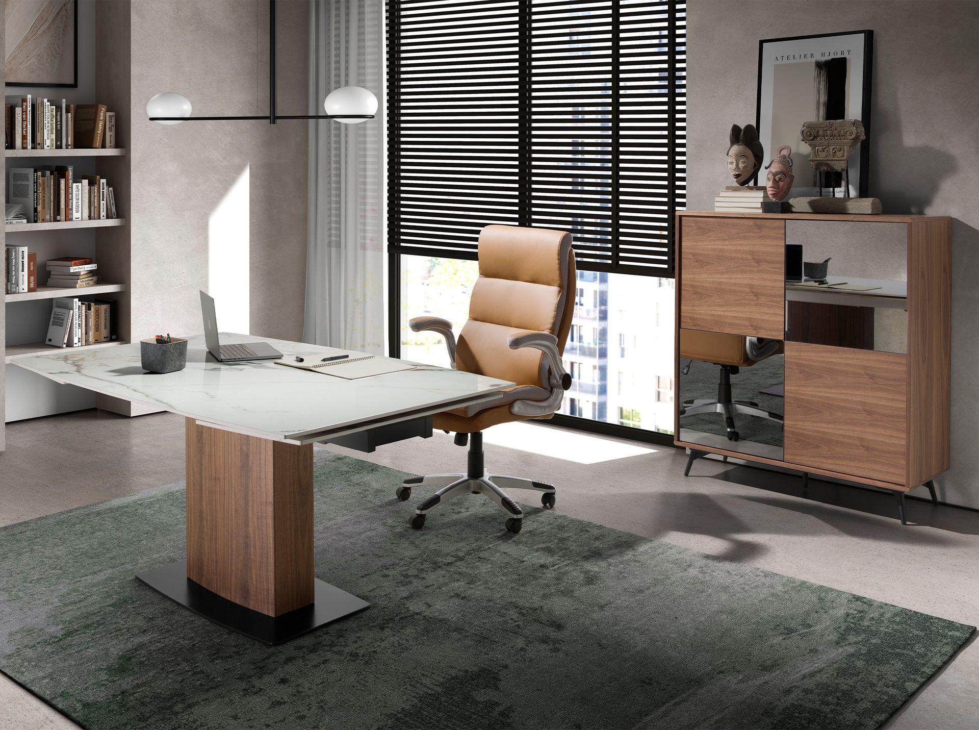 ANGEL CERDA Tavolo da pranzo allungabile barile ovale marmo porcellanato e noce  