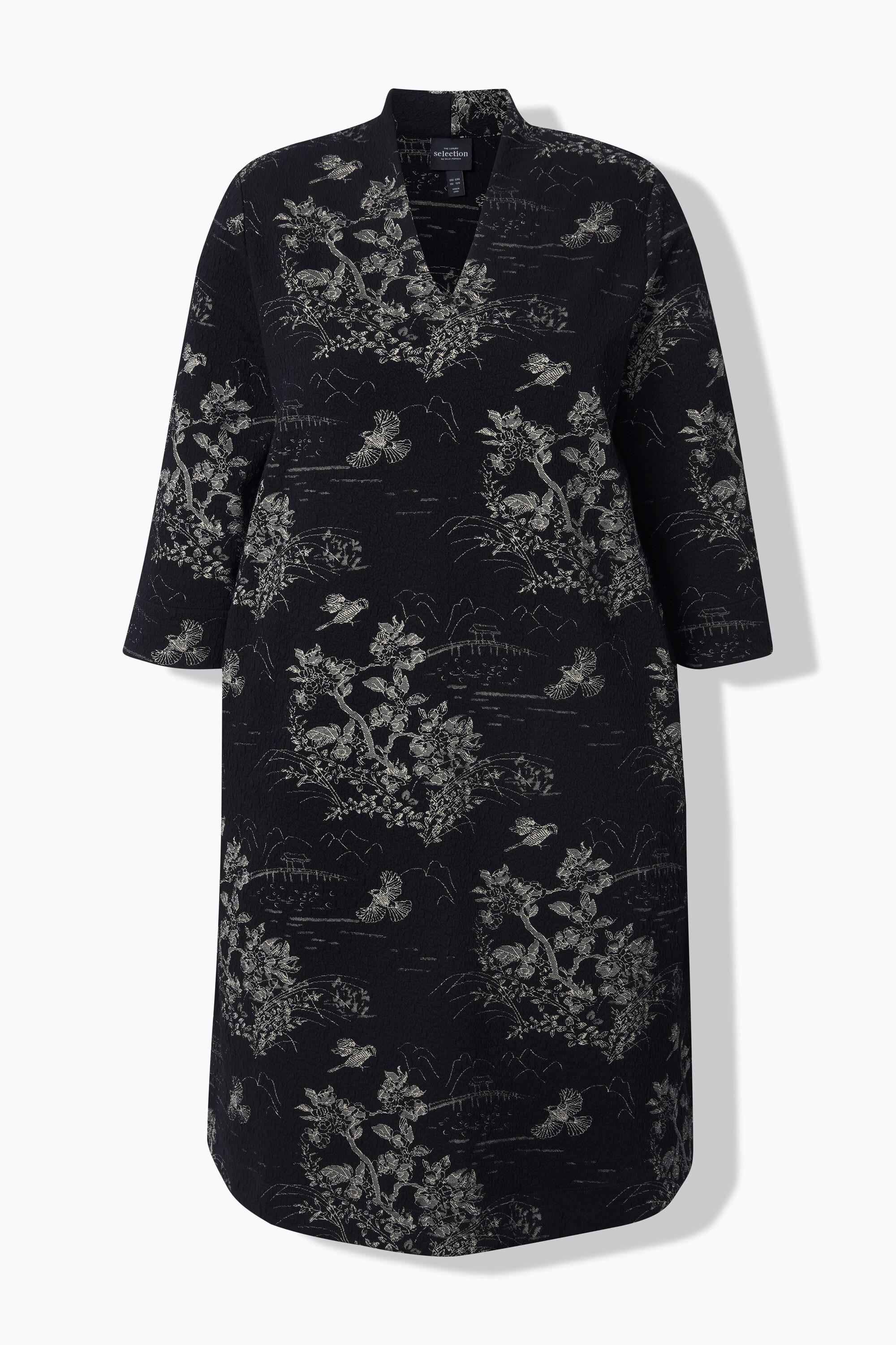 Ulla Popken Jacquard A-Linie Kleid Kelchkragen 3/4-Arm  