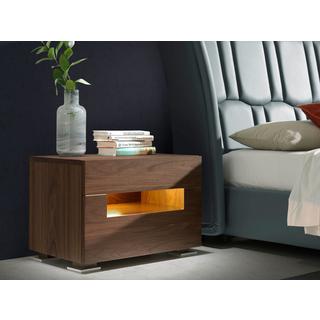 ANGEL CERDA Nachttisch Nussbaum und polierter Stahl mit Innenbeleuchtung  