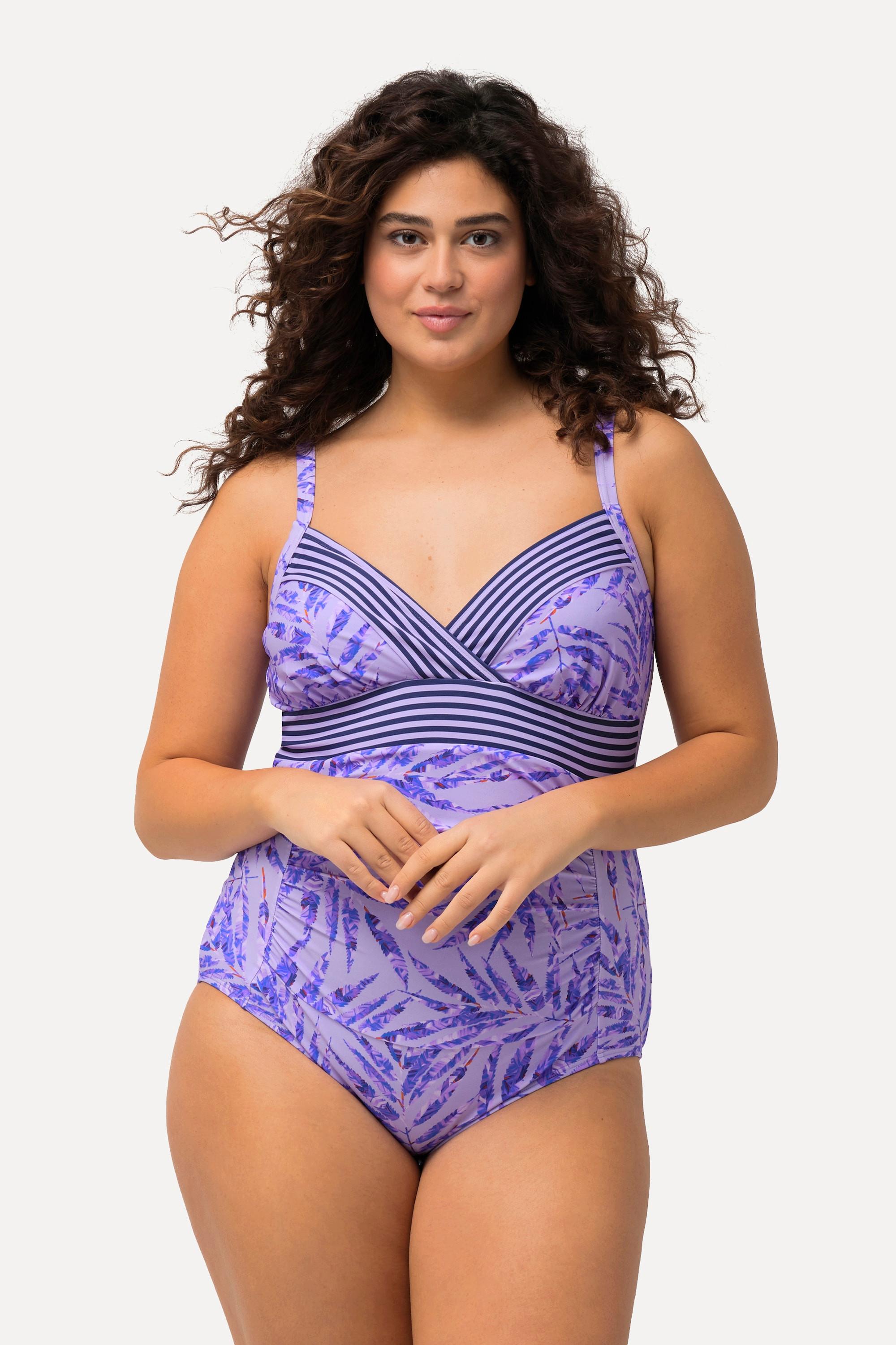 Ulla Popken Maillot de bain Imprimé palmiers Rayures Bonnets souples  