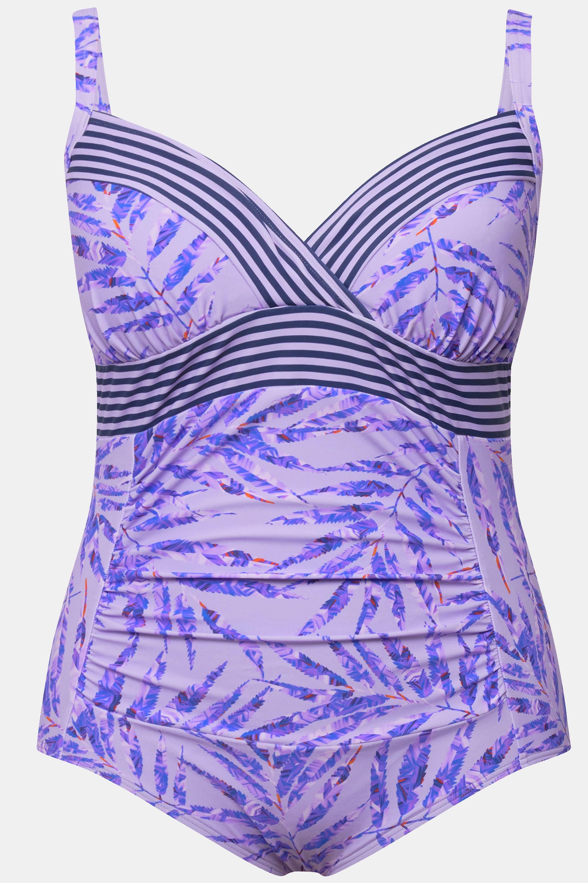 Ulla Popken Maillot de bain Imprimé palmiers Rayures Bonnets souples  