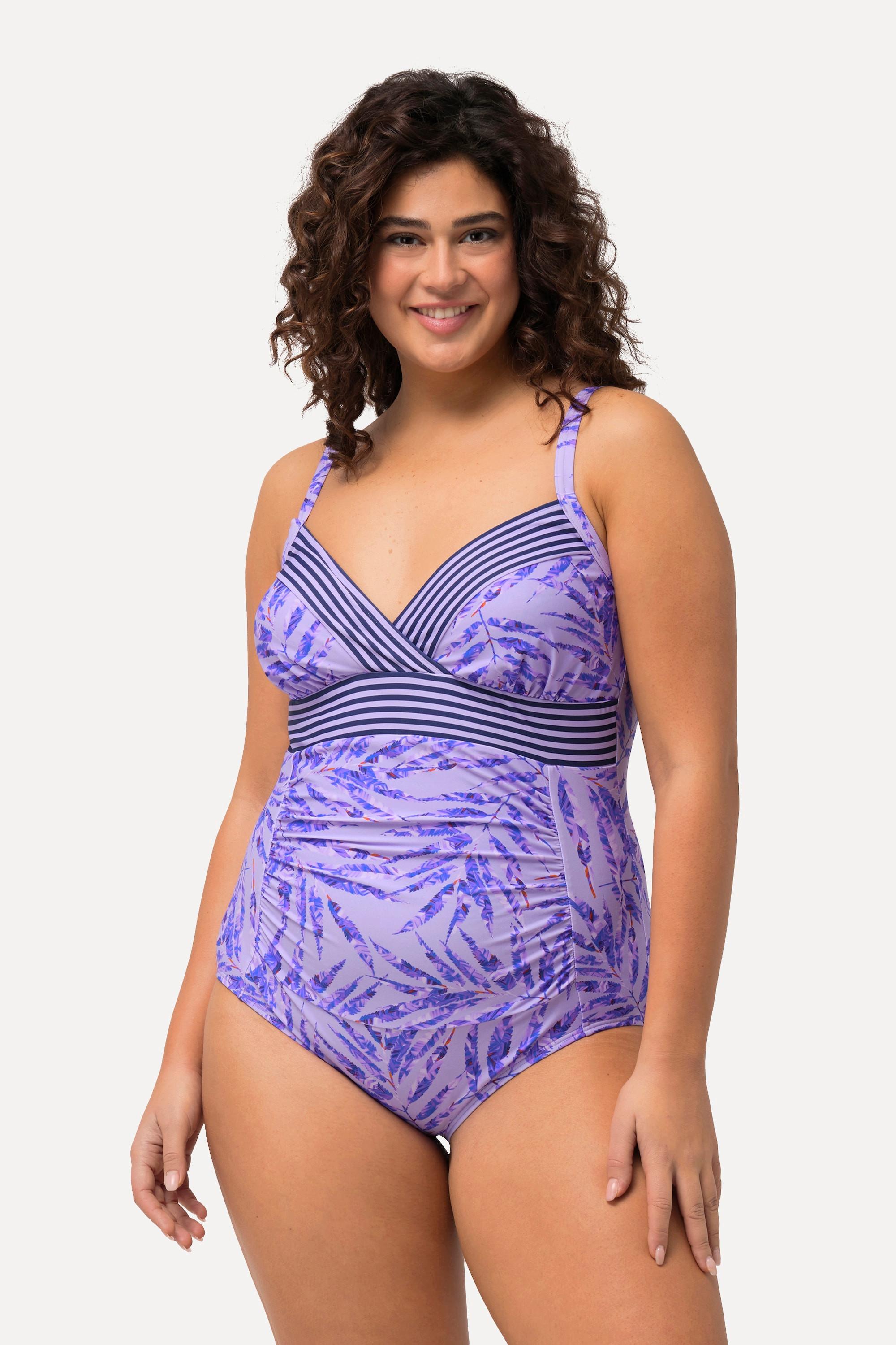 Ulla Popken Maillot de bain Imprimé palmiers Rayures Bonnets souples  