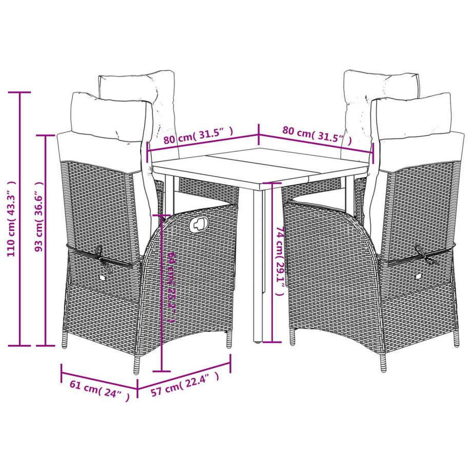 VidaXL Ensemble de salle à manger de jardin rotin synthétique  