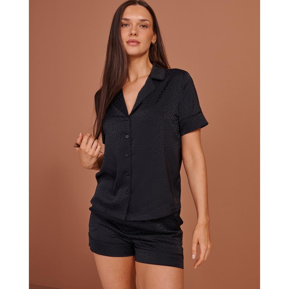 Kurzarm-Pyjama-Set aus Satin-Jacquard mit Leopardenmuster