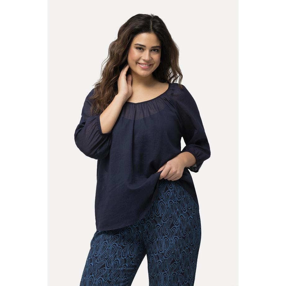 Ulla Popken Bluse Floraler Druck V-Ausschnitt 3/4-Arm  