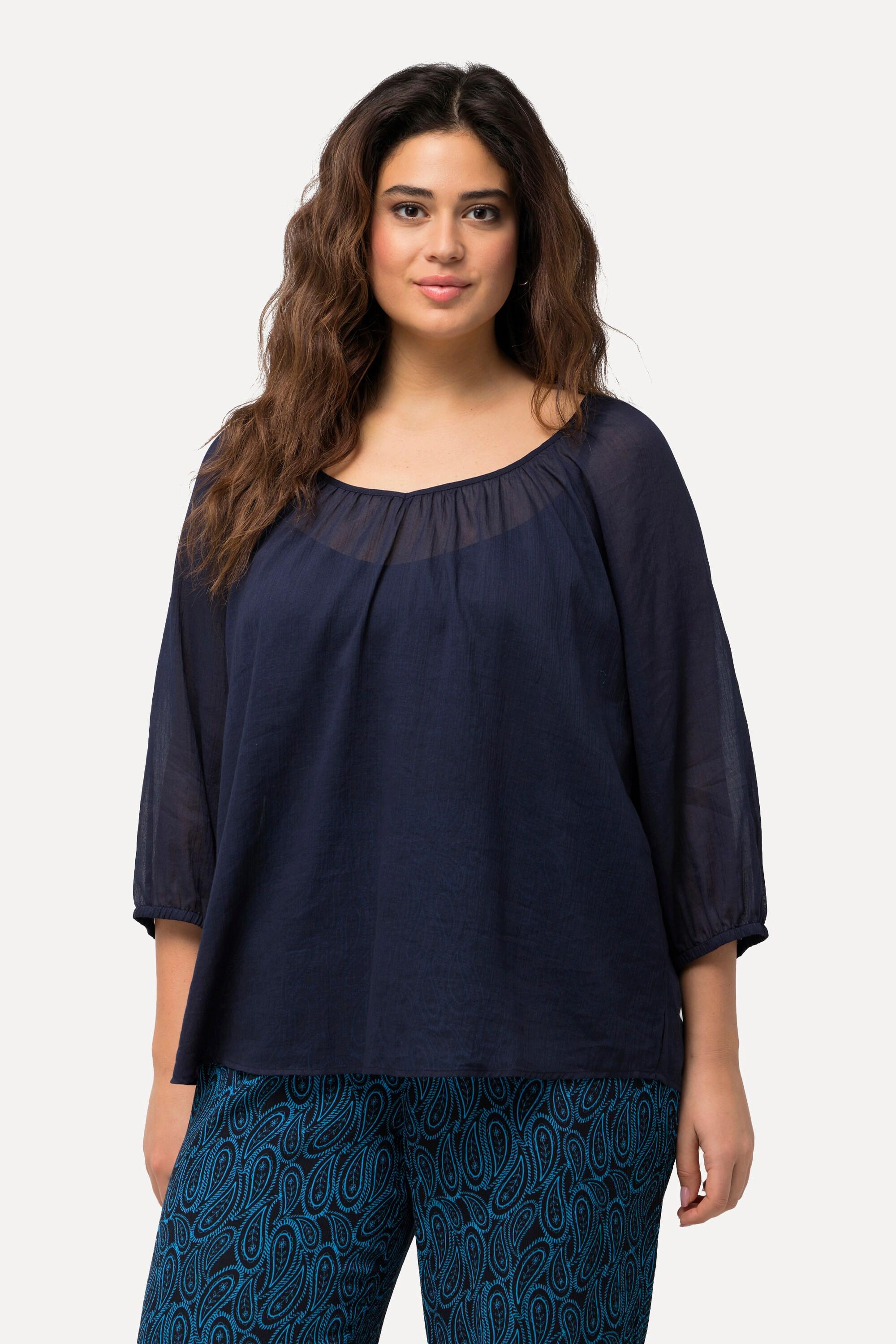 Ulla Popken  Blusa, scollo a V e maniche a 3/4 blu notte scuro 