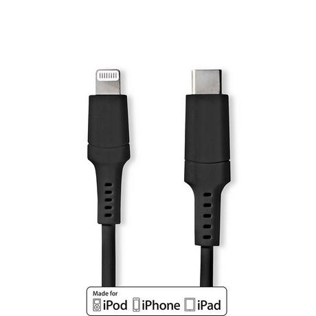 Nedis  Câble Lightning | USB 2.0 | Apple Lightning, 8 broches | USB-C™ mâle | 480 Mbps | Nickelé | 2,00 m | Rond | PVC | Noir | Boîte 