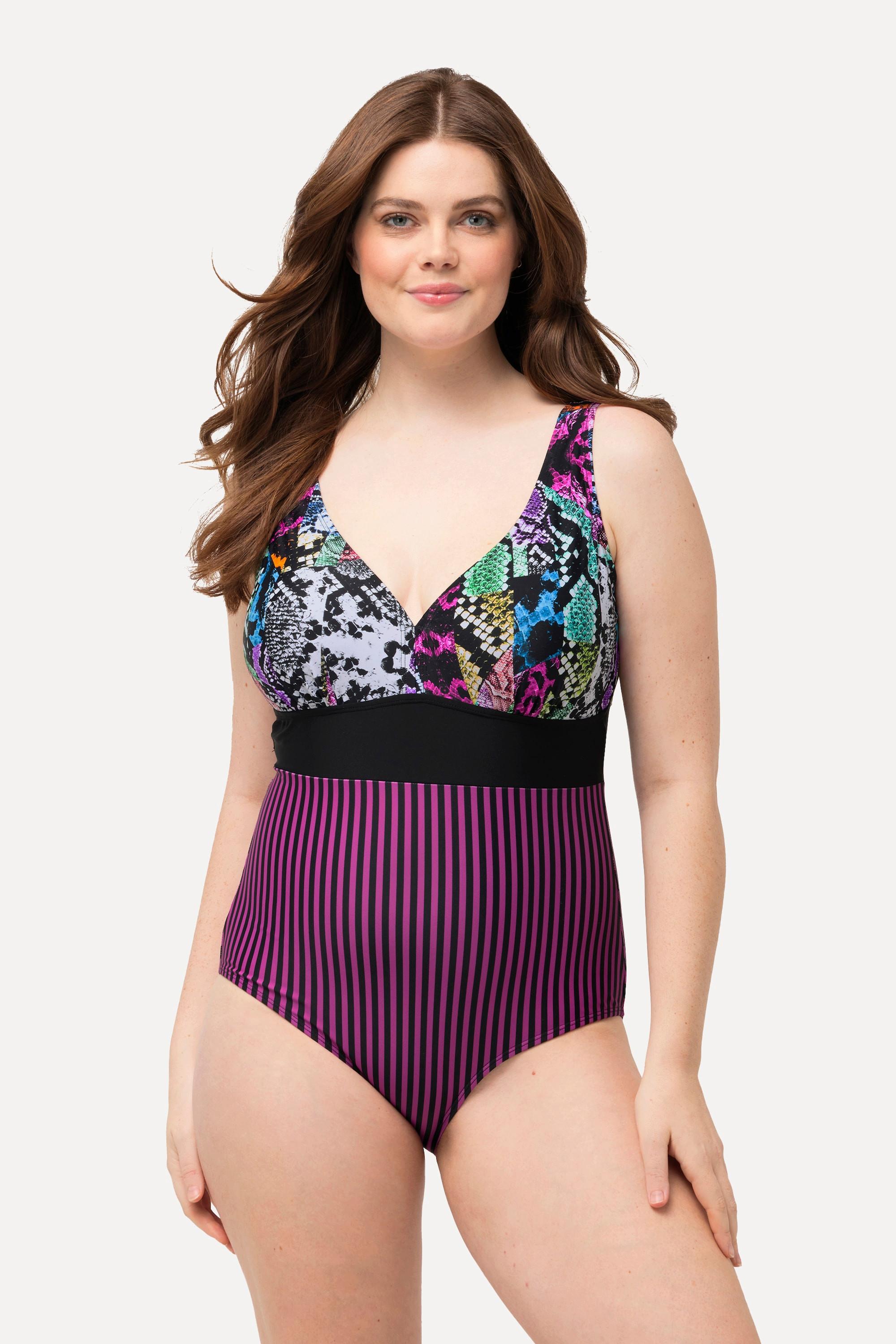 Ulla Popken Maillot de bain mélange d'imprimés bonnets souples  