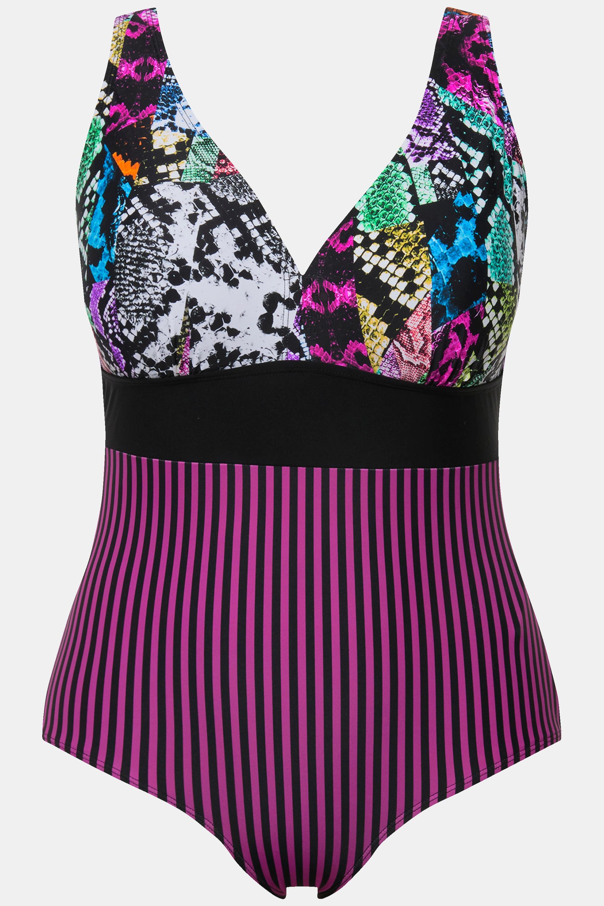 Ulla Popken Maillot de bain mélange d'imprimés bonnets souples  