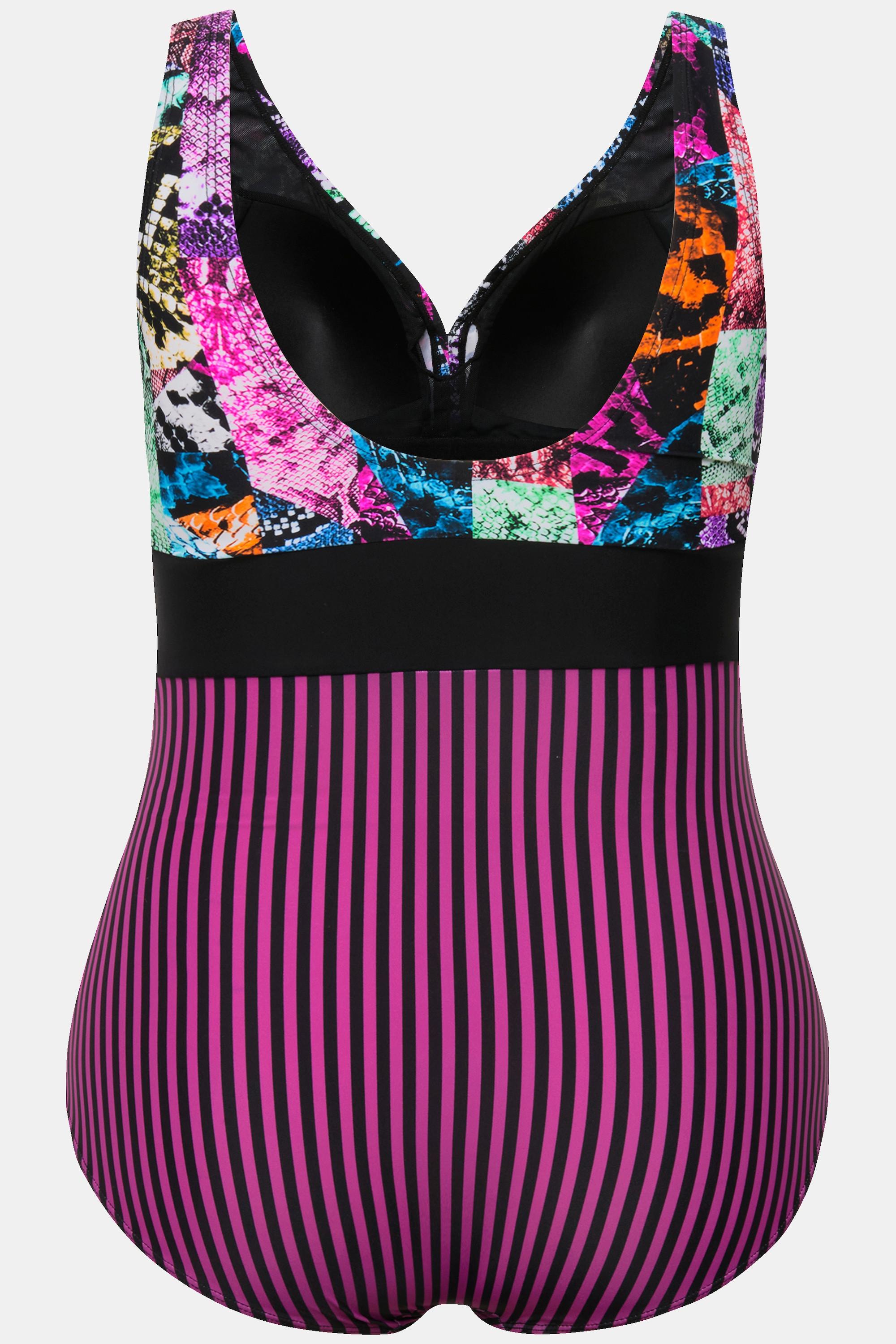 Ulla Popken Maillot de bain mélange d'imprimés bonnets souples  