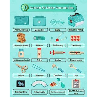 Activity-board  Étui de médecin pour enfants en bois, jouet vétérinaire pour enfants avec modèle de chien, étui de médecin pour enfants avec manteau et chapeau de médecin, étui de vétérinaire pour jeu de rôle pour enfants 