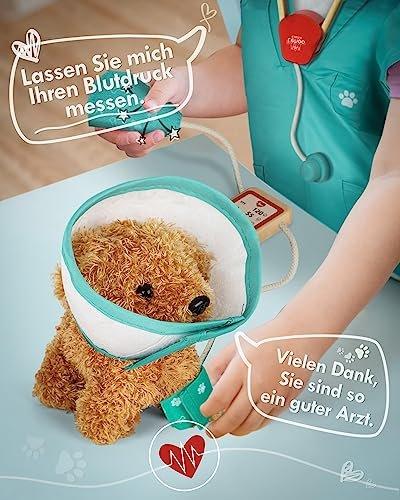 Activity-board  Étui de médecin pour enfants en bois, jouet vétérinaire pour enfants avec modèle de chien, étui de médecin pour enfants avec manteau et chapeau de médecin, étui de vétérinaire pour jeu de rôle pour enfants 