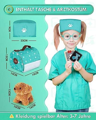 Activity-board  Étui de médecin pour enfants en bois, jouet vétérinaire pour enfants avec modèle de chien, étui de médecin pour enfants avec manteau et chapeau de médecin, étui de vétérinaire pour jeu de rôle pour enfants 