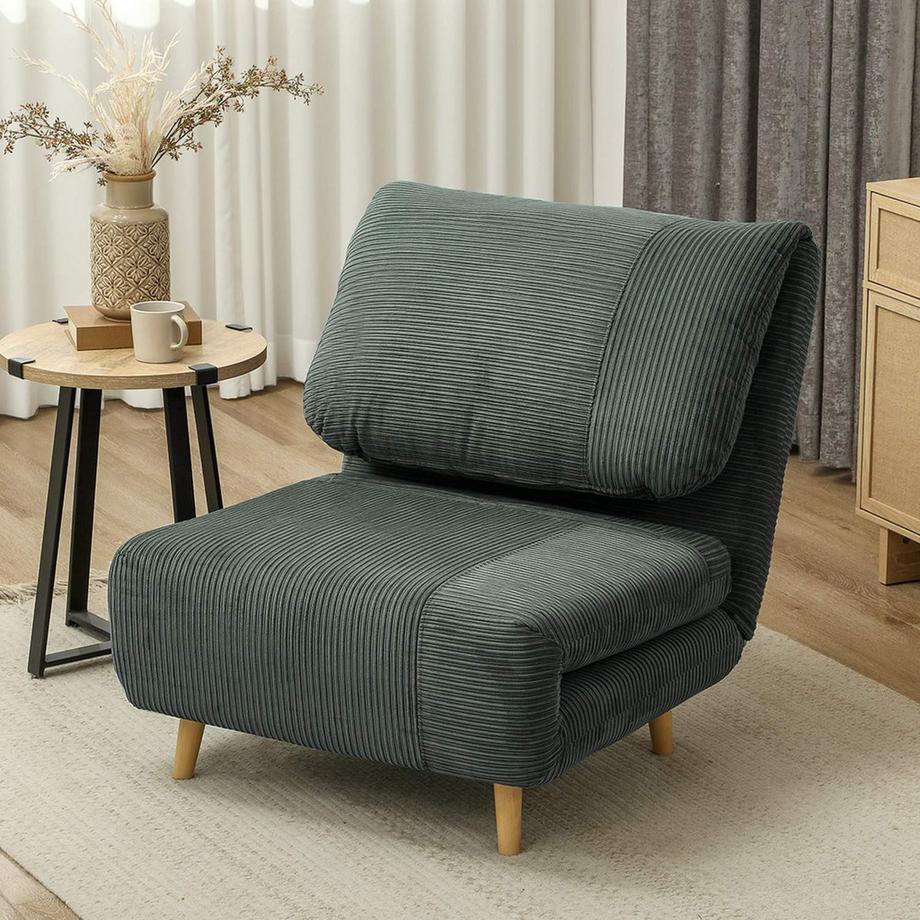 Northio 2-in-1 Schlafsofa Schlafsessel Verstellbar Klappmatratze Gästebett im Cord-Optik, für Schlafzimmer, Wohnzimmer Grün 82 x 89 x 83 cm Aosom  